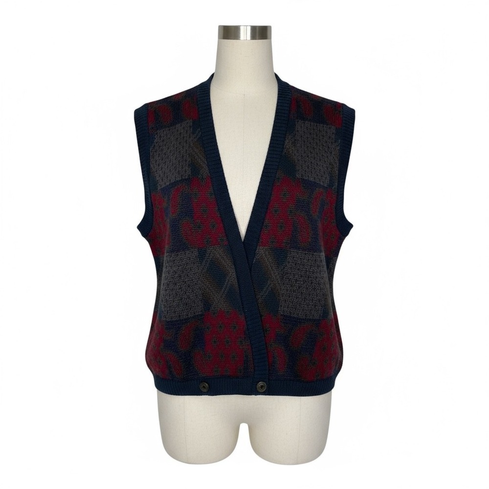 Vintage Virgin Wool Vest Knit Holiday‎ Patchwork Style